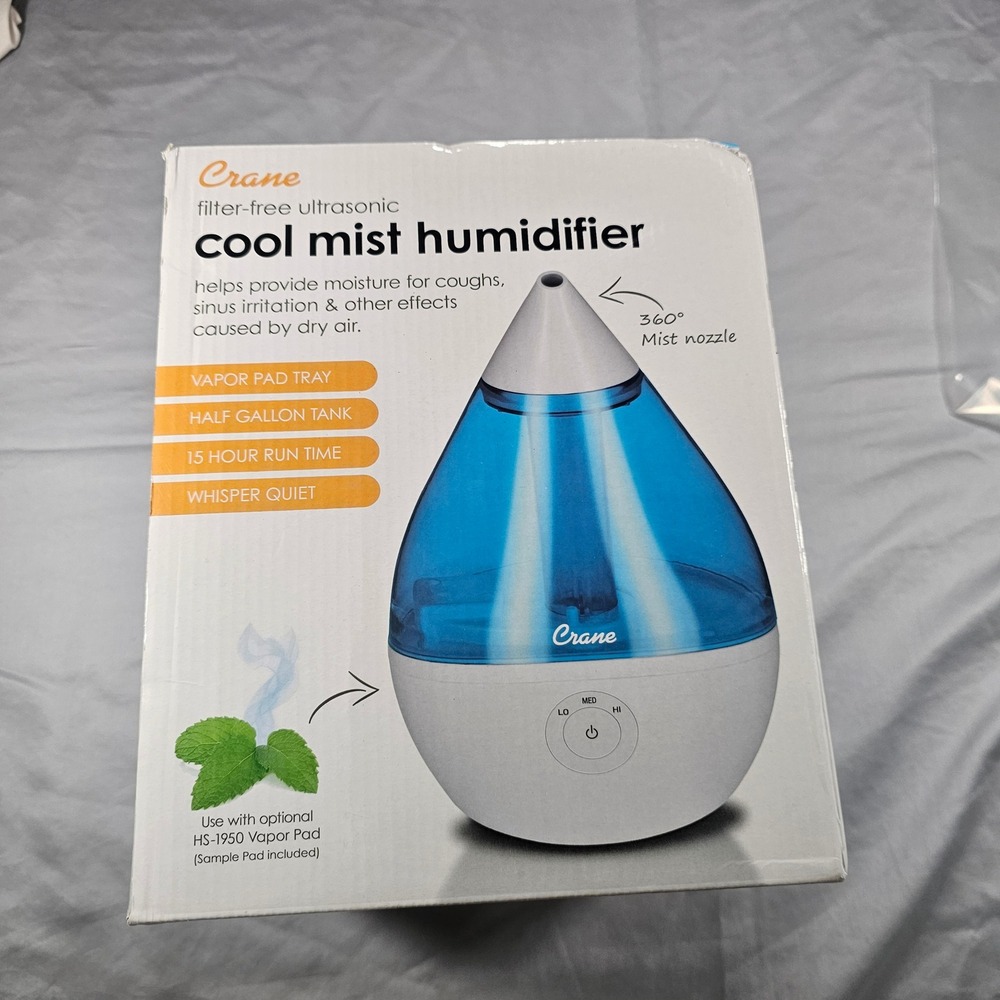 Crane Filter Free Ultrasonic Cool Mist Humidifier Half Gallon New Open Dmg Box